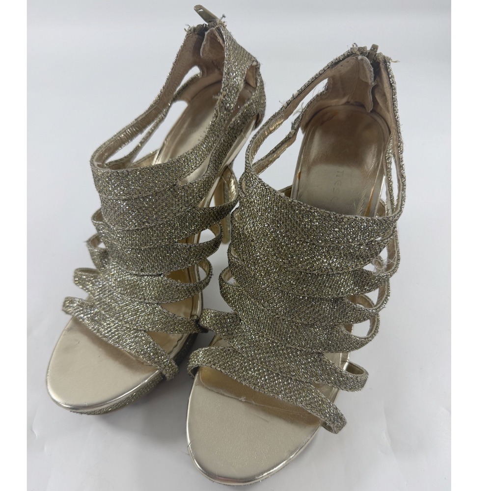 Chinese Laundry Womens Gold Glitter Strappy Platform Stiletto Heels Size 7.5